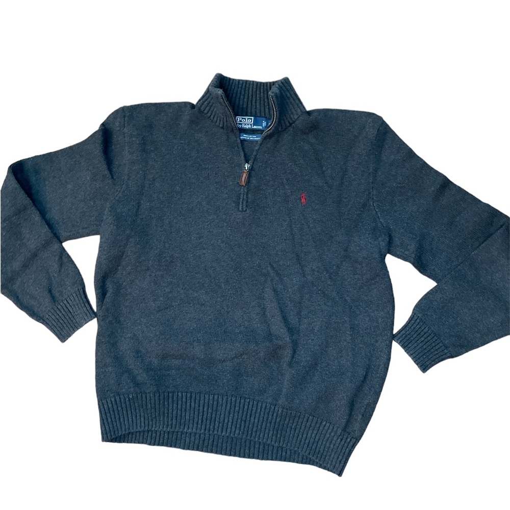 Polo By Ralph‎ Lauren Boy’s Dark Gray Mock Neck 1/4 Zip Sweater Size Medium